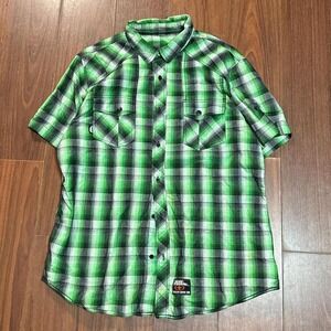 Y2K No Fear Green Button‎ Up Shirt Size Mens Large